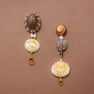 Seashell pearl gemstone earrings mismatch artisan dangle drop