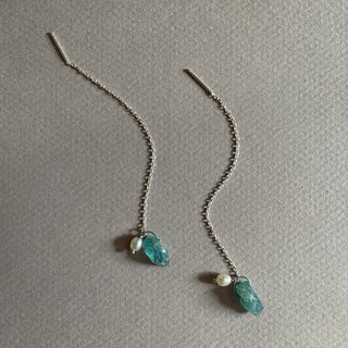 aquamarine pearl threads earrings grey card