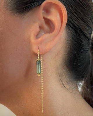 Ivy gold threader earrings threads on model