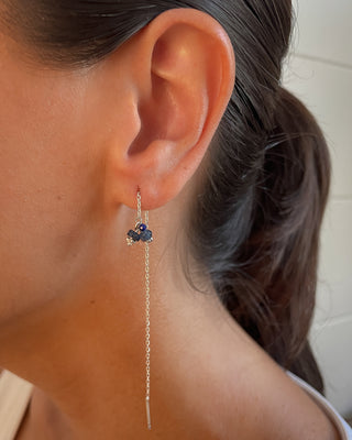 Jessa sterling silver threads earrings on model