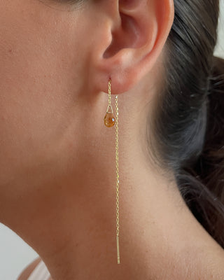 Willa gold threader earrings gold vermeil drop earrings citrine on model